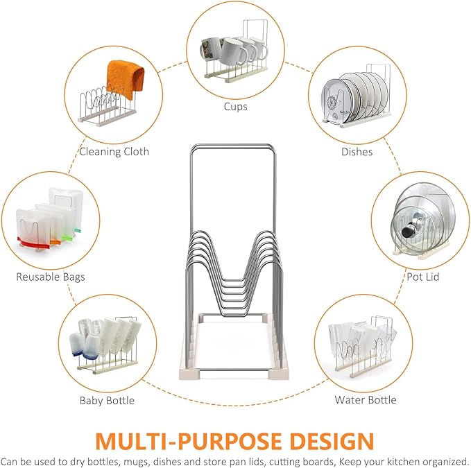 Reusable Bag Drying Rack, Silicone Bag Drying Rack, Dryer Rack for Ziplock Gallon, Snack, Sandwich Bags, Bottle Dryer Rack for Cup & Glasses,Pan Lid & Cutting Board Organizer