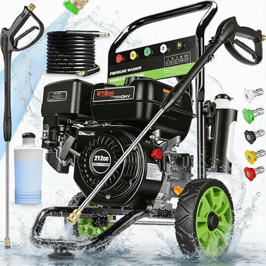 4200PSI Gas Pressure Washer 4.0GPM Gas Power Washer 212CC Gas Powered Washing Machine Commercial High Pressure Washer with 25ft Hose&5 Nozzles for Patio Garden Yard Vehicle,EPA/CARB/ETL (Black)