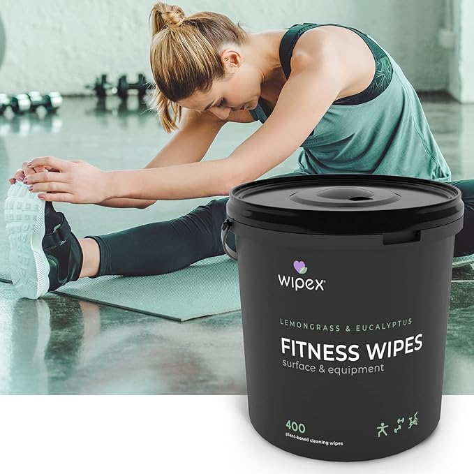 Wipex Gym Plant-Based Wipes, Natural Surface & Equipment Cleaning with Lemongrass, Eucalyptus & Vinegar for Home or Fitness Studio, Great on Yoga Mats, Peloton Bike, 400 Count (Pack of 2)