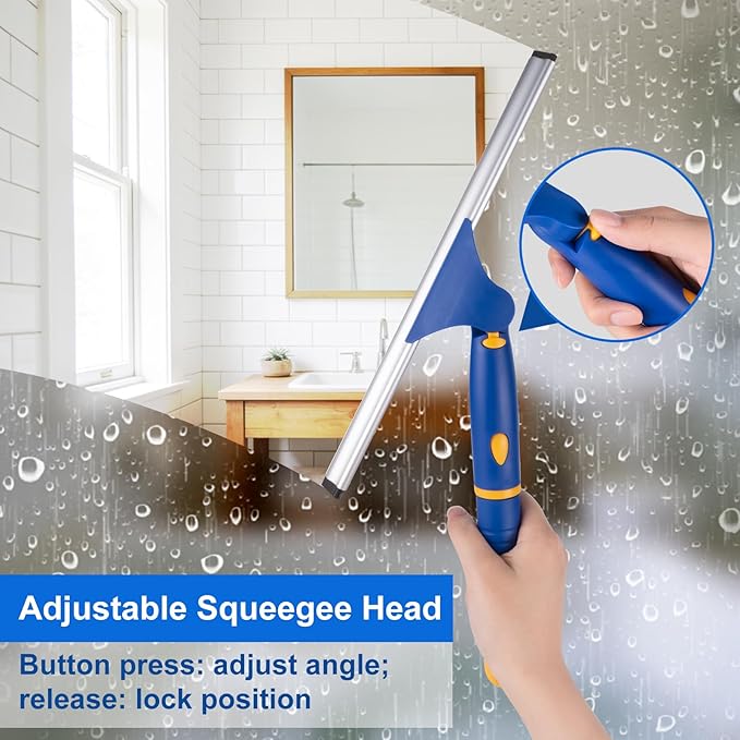 ITTAR 12 inch Rotatable Shower Squeegee for Glass Doors, Multi-Purpose Window Squeegee with Hook & Refill Rubber Blade, Bathroom Cleaner Tool for Shower Door Window Mirror Wall Car Windshield