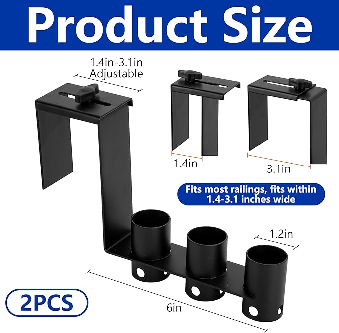 Adnee 2 Pcs Adjustable Pool Fence Hooks, Metal Pool Fence Hangers Suitable for 1.4-3.1 Inch Railing, Hanging Pool Tool Organizer for Poles Brushes Swimming Accessories Cleaning Tools