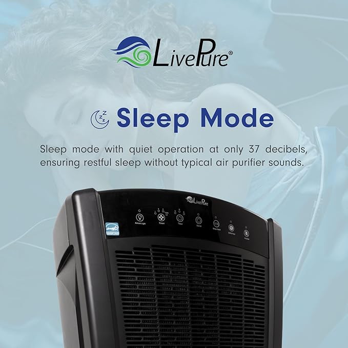 LivePure Bali Series Multi-Room Whole House Large Console Air Purifier, True HEPA Filter Captures Allergens, Smoke, Mold, Pollen, Dust Mites, Slate Black