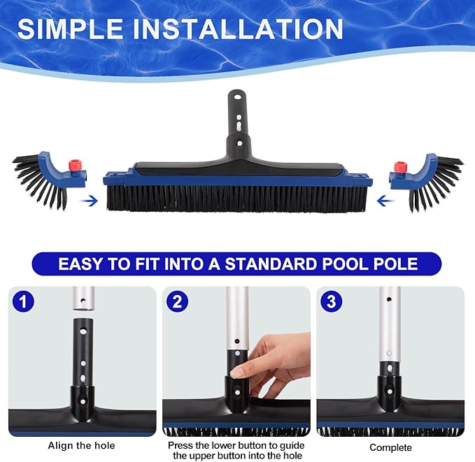 POOLAZA 20'' Pool Brush, Curved Ends Pool Brush Head for Inground Pools with BPT Bristles & EZ Clip, Premium Pool Brushes for Cleaning Pool Walls & Floors, Heavy Duty High-Efficiency Pool Scrub Brush