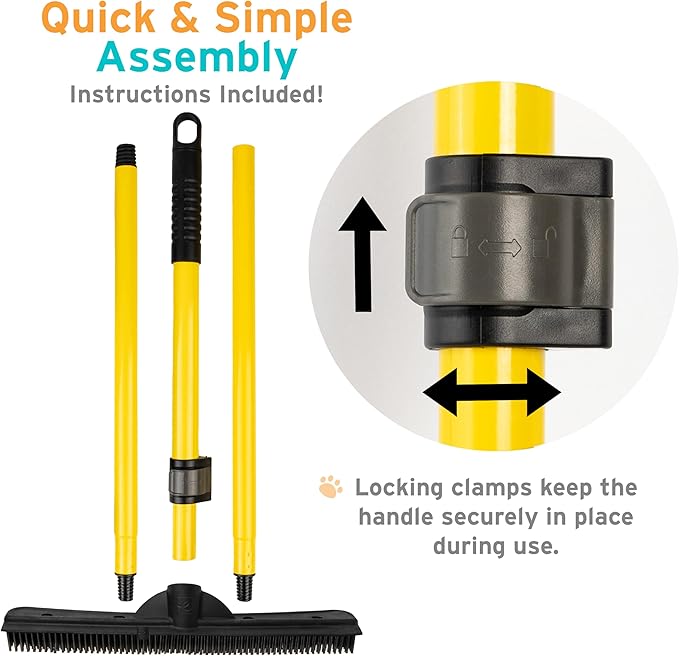 FURemover Original Plus Pet Hair Rubber Broom with Squeegee, with 61" Telescopic Handle for Carpet, Tile and Hardwood