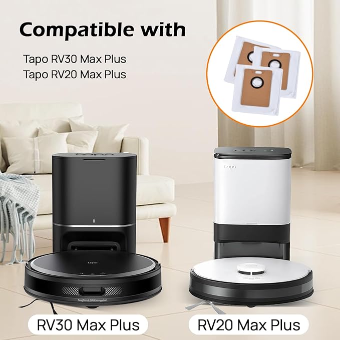 6 Pack Replacement Dust Bags for Tapo RV30 Max Plus/RV20 Max Plus Robot Vacuum - Compatible Vacuum Bags for Robotic Cleaner Accessories, Canister & Upright Vacuums