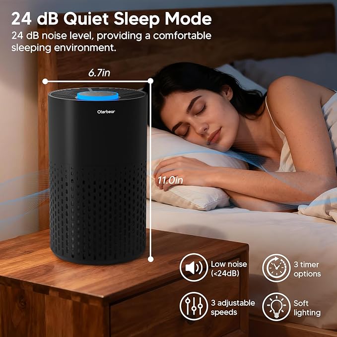 Air Purifiers for Home Bedroom Up to 1250 Ft² - H14 HEPA Air Purifier with Aroma & Sleep Mode - 24dB Small Room Air Purifier for Allergies, Smoke, Dust, Pollen, Pet Dander,4000B,Black