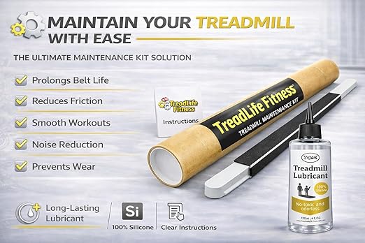 TreadLife Fitness Treadmill Maintenance Kit | 1 Year Supply of Treadmill Lubricant for Belt | 100% Silicone Lube | Extra Wide TruLube Applicator Wand | Directions Included