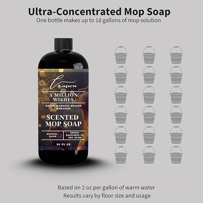 Luxury Floor Cleaner, Scented Mop Soap Concentrate | Hard Floor Cleaner for Tile, Vinyl, Laminate, LVP & Sealed Hardwood | Low-Foam, Streak-Free | 36 oz | A Million Wishes