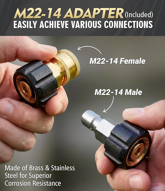 3/8" 4800PSI Pressure Washer Hose 50FT with 360° Swivel Quick Connect, Flexible & Kink Resistant Steel Wire Braided & Durable for Hot/Cold Water, High Power Washer Hose With M22 14mm Adapter