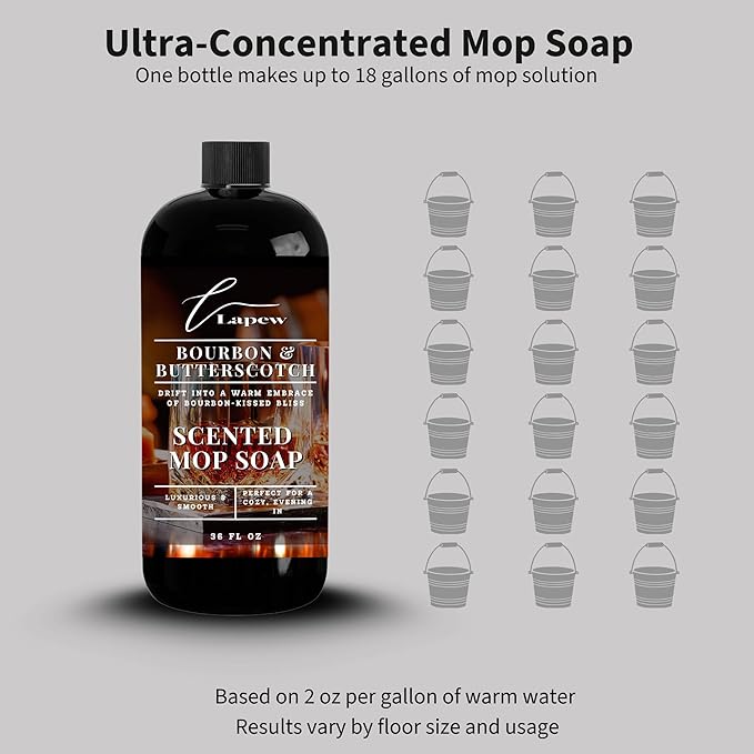 Luxury Floor Cleaner, Scented Mop Soap Concentrate | Hard Floor Cleaner for Tile, Vinyl, Laminate, LVP & Sealed Hardwood | Low-Foam, Streak-Free | 36 oz | Bourbon & Butterscotch