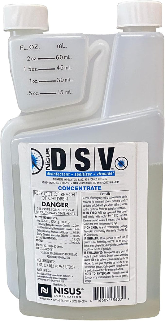 Nisus DSV Disinfectant, Sanitizer, Virucide, Concentrated Solution for Hard Non-Porous Surfaces, Hospitals, Homes, Industrial & Food Processing Areas, 1 Quart