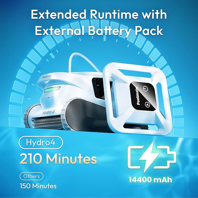 Robotic Pool Cleaner, Pool Vacuum Cleaner with Dual Inlet for Above/In ground Pools up to 1,614 Sq.ft, 210 Mins Runtime, Wall/Floor Cleaning, Waterline Tech, Smart Navigation, APP/Cloud Control