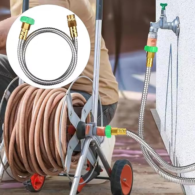 Garden Hose Extension 5ft Metal Hose with Nozzle-Flexible Portable & Lightweight Perfect for Outdoor Garden Watering Car Pet Cleaning
