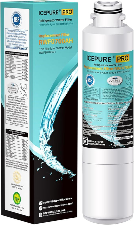 ICEPURE PRO DA29-00020B NSF401&473&53 Samsung Refrigerator Water Filter, Replacement for DA29-00020B-1, DA29-00020A/B, HAF-CIN/EXP, RF25HMEDBSR, RF28HMEDBSR, RS25J500DSR, More Models, 1PACK