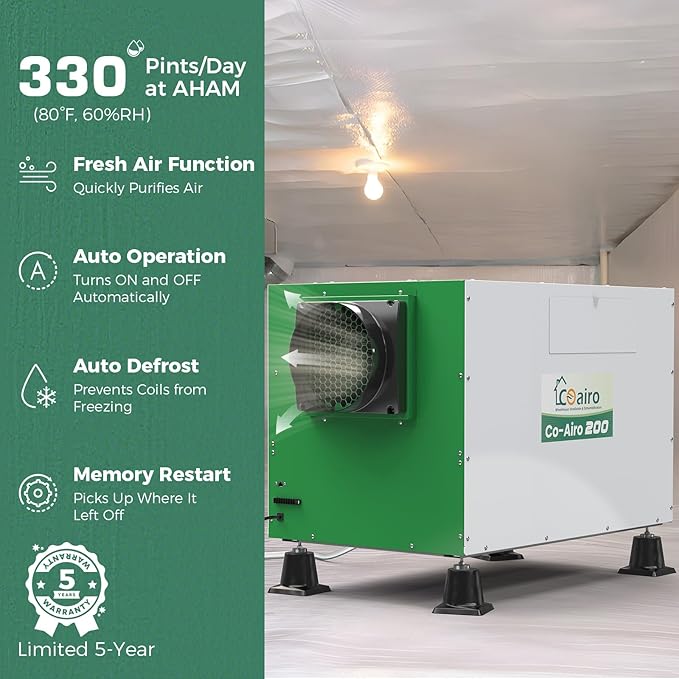 Whole House Dehumidifier 330 Pint with Controller, Crawl Space Dehumidifier with Fresh Air Function and Drain Hose Up to 4500 sq. ft. for Grow Tent, Whole House, Commercial, Basement