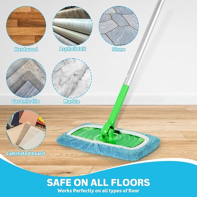Reusable Mop Pads Compatible with Swiffer Sweeper Mop, Microfiber Mop Pads for Wet & Dry Use, Swiffer Reusable Mop Pad Refill for Floor Cleaning, 6 Pack Blue