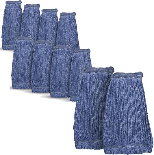20oz Heavy Duty Cleaning Mop Head Replacement - Commercial Replacement, Wet Industrial Blue Cotton Looped End String Head Refill (10 Pack)