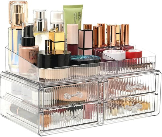 ZHIAI stackable storage drawer, transparent cosmetics storage box, cosmetics and beauty products storage organizer, suitable for makeup room, bathroom, storage room, home