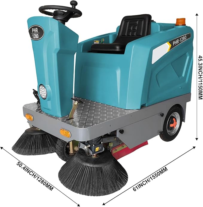 Ride on Floor Sweeper Machine 50.4" Clean Width 800W Brushless Motor Lithium Battery Powered 92600Sqft/h Efficiency, for Garages Warehouses Roads Schools Hospitals Malls,Blue