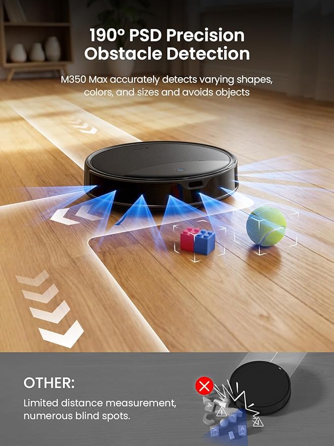 Lefant M350 Max Robot Vacuum and Mop,10000Pa Powerful Suction,40-Day Self-Emptying,240 Min Runtime,2.4G WiFi/Alexa/APP Control, Precision Mapping,Carpet & Hard Floors,Black