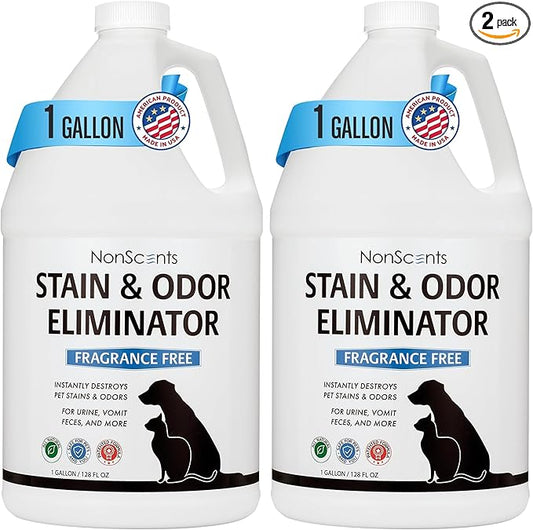 NonScents Stain & Odor Eliminator - Pet Odor & Stain Remover for Dog and Cat Urine - Fragrance Free (1 Gallon) (Pack of 2)