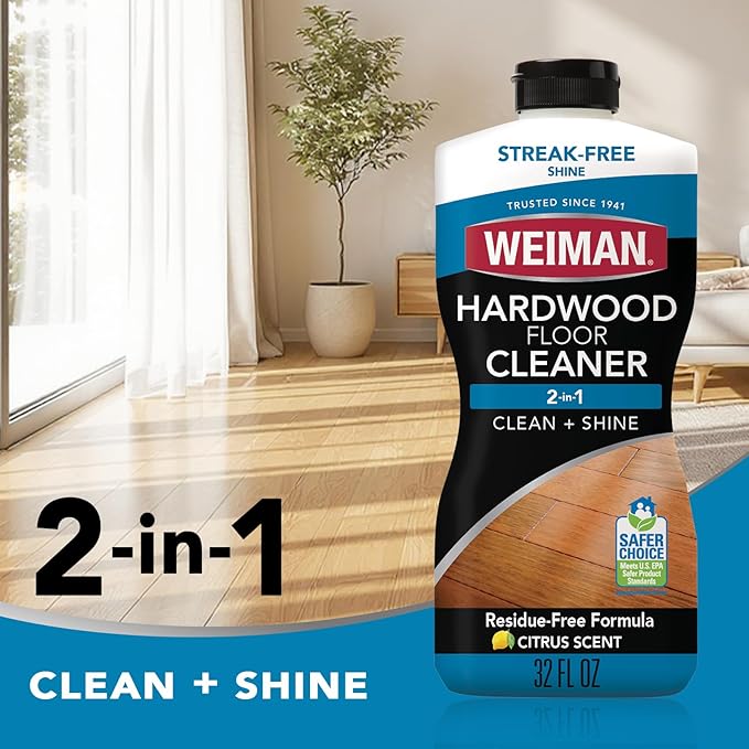Weiman Hardwood Cleaner for Finished Hardwood Floors, Engineered Floors, Laminate - Streak-Free Results, EPA Safer Choice Certified, 32 oz