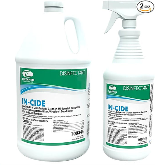 In-Cide Hospital Grade Disinfectant Spray - EPA Registered Cleaner Kills 99.9% MRSA, H1N1- Medical Grade for Home Office Clinic - Fresh Scent - 1 Gallon + 32oz Bundle