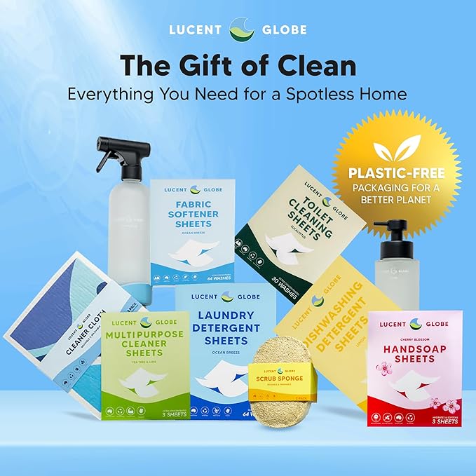 Lucent Globe Dishwasher Dishwashing Detergent Sheets, Dish Soap & Dishwashing Tablets Alternative. Plant-Based, Eco-Friendly, Lemon Scent & Plastic Free Packaging (64 Sheets)