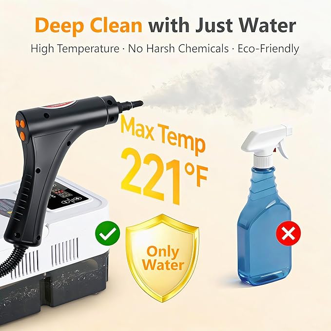 Steam Cleaner for Home & Car, 15s Fast Heat-Up, 1.2L Large Tank, 221°F High-Temp Portable Handheld Steamer for Deep Cleaning Grout, Tile, Grease, Floors & Sanitizing Furniture, Couch, Car Detailing
