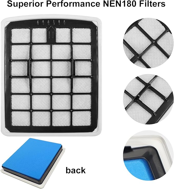 4 Pack Filters Replacement Parts for EUREKA NEN180 / NEN186BL Bagless Canister Vacuum Cleaner Accessories Include 2 Dust Cup Filters Element & 2 Filters