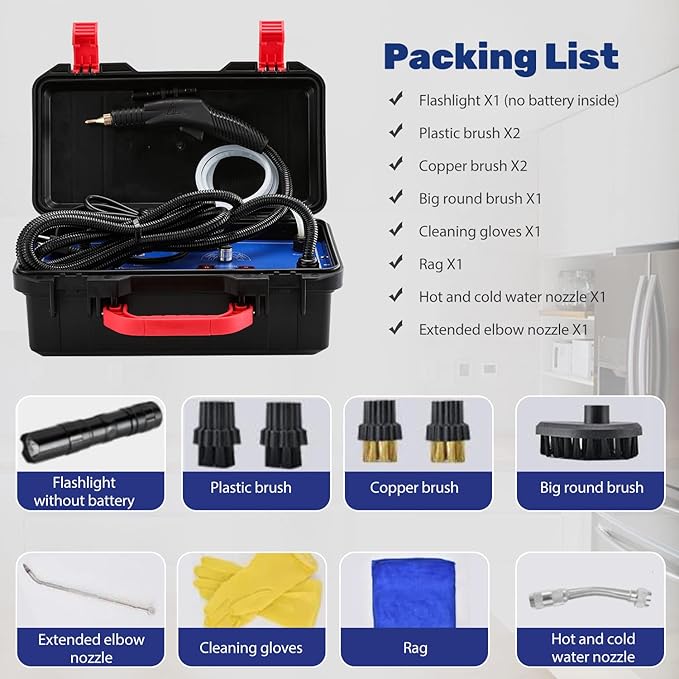 Moongiantgo High Pressure Steam Cleaner, 1700W Power High Temp Portable Handheld Cleaning Machine for Car Detailing, Tankless Heavy Duty for Home Use Kitchen Bathroom Grout Tile