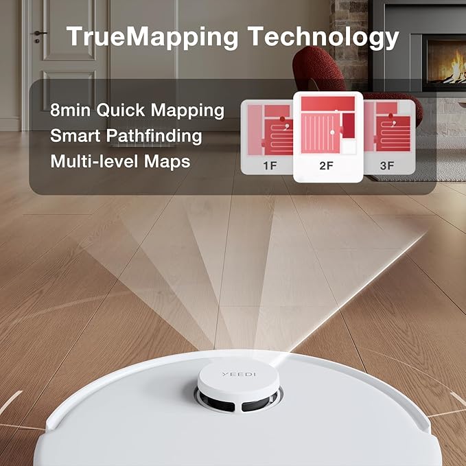 Yeedi C12 Plus Robot Vacuum and Mop, 8000Pa Strong Suction, 7-Week Dust Storage, Bagless Dust Bin, PureCyclone Tech, ZeroTangle Brush, White