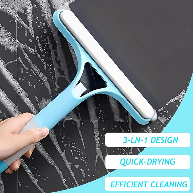 3-in-1 Window Cleaning Scraper with Spray, Squeegee & Scrubber – Multi-Function Glass Cleaner for Home, Car, Shower, and Kitchen, Streak-Free and Ergonomic Design