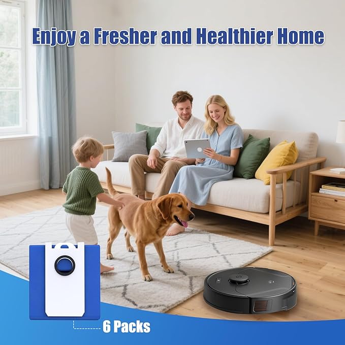 6-Pack UltraVision/UltraVision Pet Replacement Dust Bags for bObsweep RC400 & UltraVision/UltraVision Pet Robot Vacuum– 4.6L High-Capacity Self-Emptying Robot Vacuum Bags