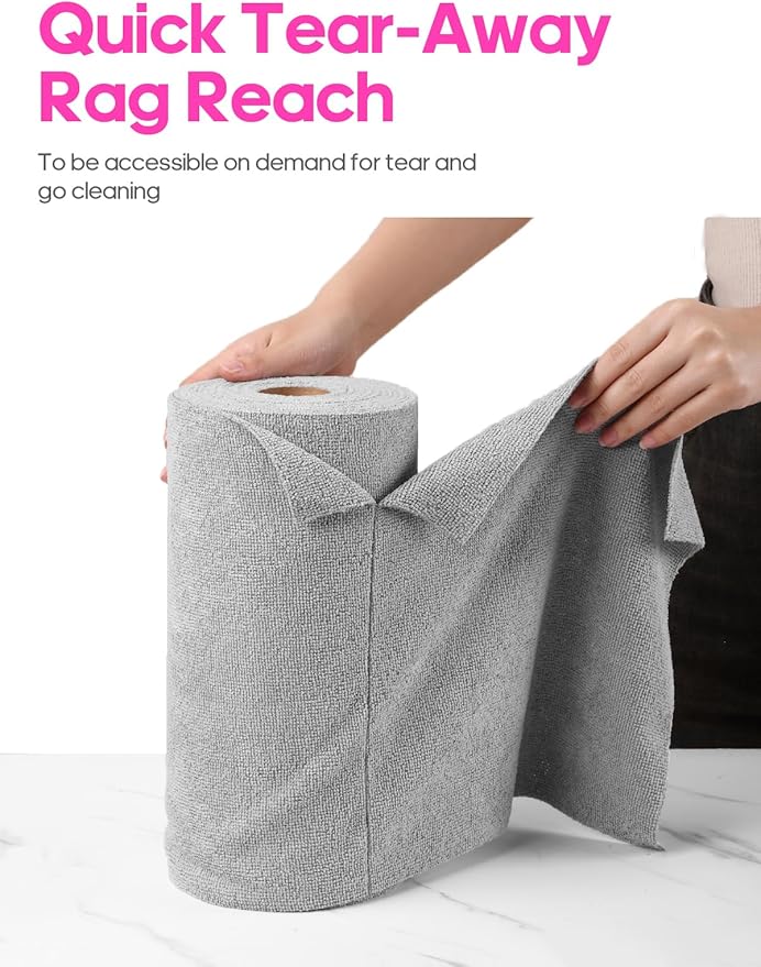 Tear-A-Rag Roll -50 Pack, 12 x 12 Microfiber Cleaning Cloth, Reusable Towels for Home, auto and Shop (Grey)