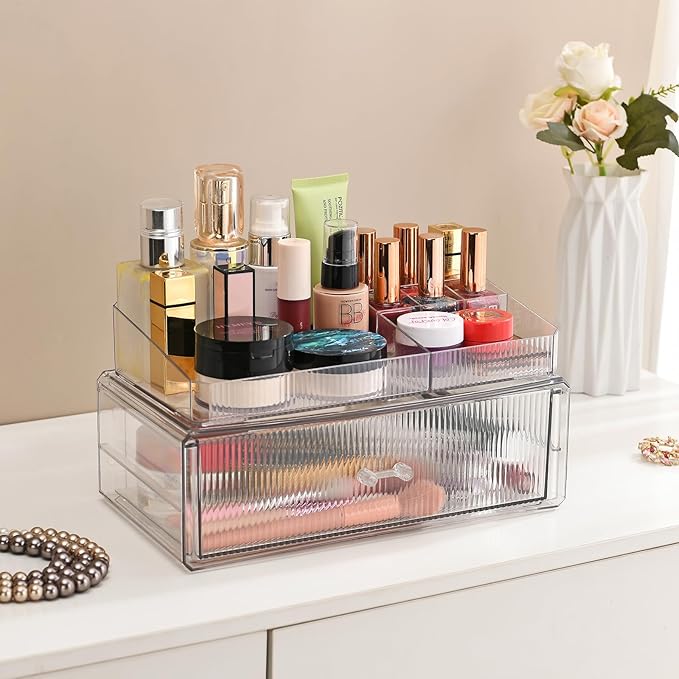 ZHIAIstackable storage drawer, transparent acrylic storage box, cosmetics and beauty product storage organizer, suitable for makeup room, bathroom, under kitchen sink, room, home bedroom storage.