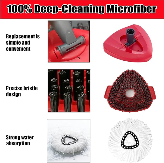6Pcs Spin Mop Replacement Heads,Mop Replace Head Compatible with Ocedar Easywring 1-Tank System,Machine Washable & Easy to Replace.Including 4 Spin mop Replacement Heads,1 Brush Head and 1 Base