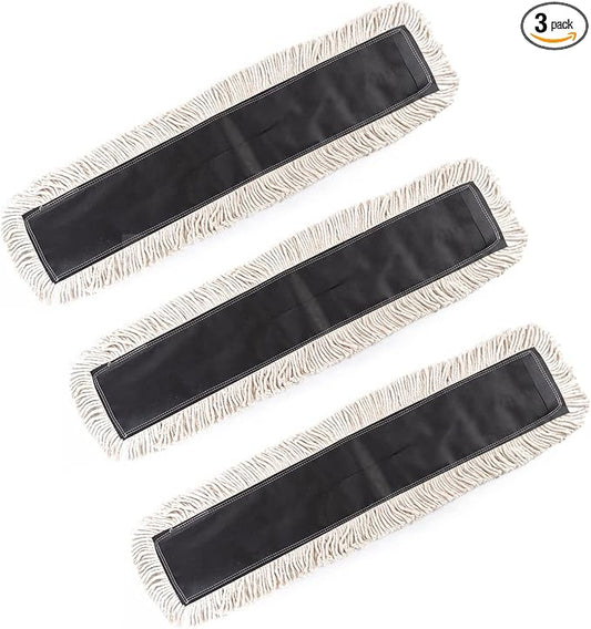 Matthew Cleaning 24'' High Strength Disposable Dust Mop Cotton Cut-end Yarn Mop Replacement Heads for Residential & Commercial Fit Standard Dust Mop Frames, Hardwood, Laminate, Concrete Floors 3Pack