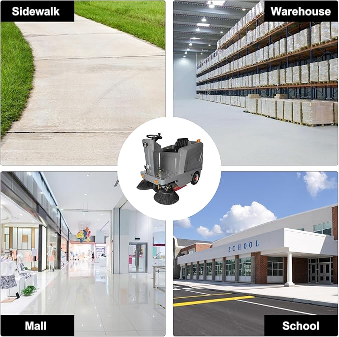 Commercial Ride On Floor Sweeper Machine, 50.4” Cleaning Width, 800W Brushless Motor, Lithium Battery Powered Industrial Sweeper for Warehouse Garage Road School Hospital，Gray
