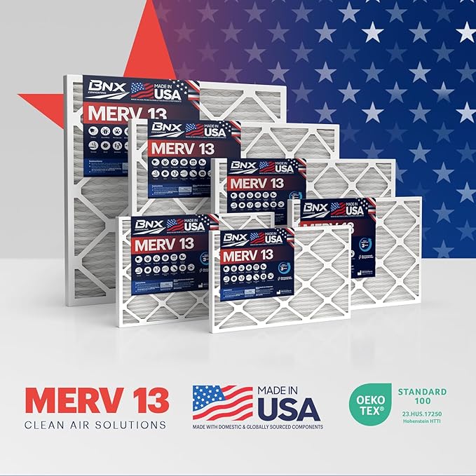 BNX TruFilter 18x24x1 Air Filter MERV 13 (6-Pack) - MADE IN USA - Electrostatic Pleated Air Conditioner HVAC AC Furnace Filters for Allergies, Pollen, Mold, Bacteria, Smoke, Allergen, MPR 1900 FPR 10