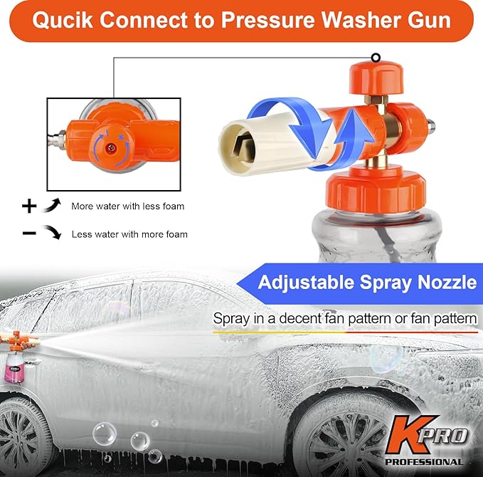Short Pressure Washer Gun with Swivel 5200 PSI，Power Washer Gun Compatible with Foam Cannon - Car Wash Foam Gun-1/4 Quick Connector, with Nozzle Tips (MRP-003-B-spray Gun+Foam Pot)