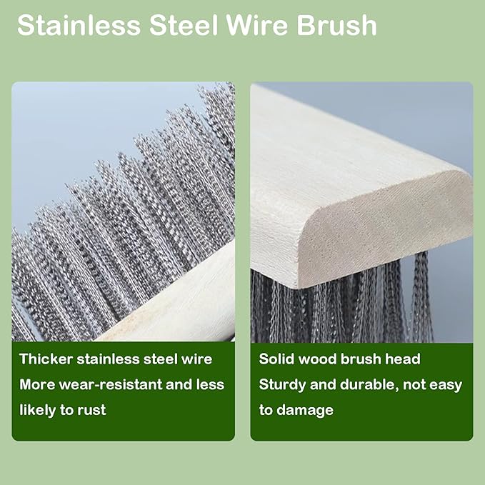 Stainless Steel Wire Brush with Long Handle Deck Broom Brush Floor Scrubber Brush for Cleaning Outdoor Broom for Moss, Tough Stains on Concrete, Grout, Garden, Garage, Patio, Swimming Pool