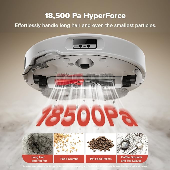 roborock Qrevo Curv Robot Vacuum and Mop, Zero-Tangling, AdaptiLift Chassis, FlexiArm Technology, Al Obstacle Recognition, 17mm Mop Lift, 18,500Pa Suction, Hot Water Mop Washing & Dock Self Cleaning