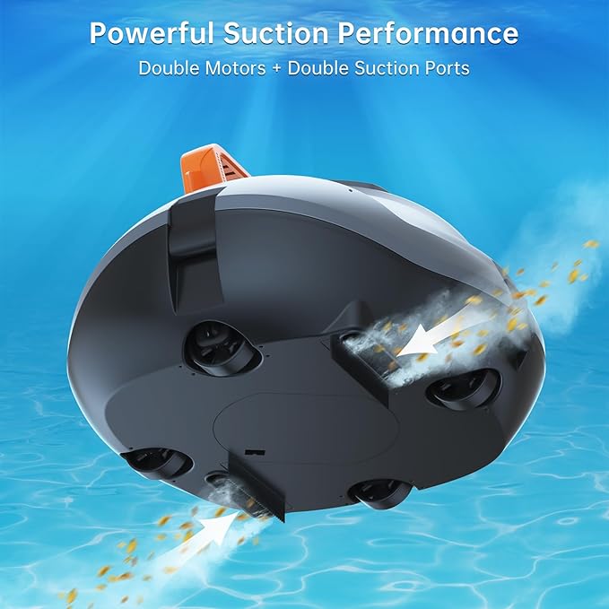 Robotic Pool Cleaner, Cordless Pool Vacuum Robot with 100 Mins Runtime, Fast Charging, Powerful Suction, Self-Parking, Ideal for Above Ground Pools up to 850 Sq.ft, Blue Grey