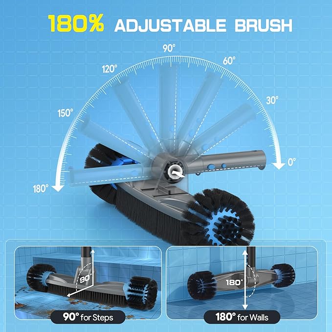 UIRWAY 6-in-1 Deluxe Swimming Pool Cleaning Kit - Includes Detachable Pool Brush, Deep Leaf Skimmer & Fine Mesh Net, Small Brush, Gloves, Adjustable Aluminum Pole Inground & Above Ground Cleaning