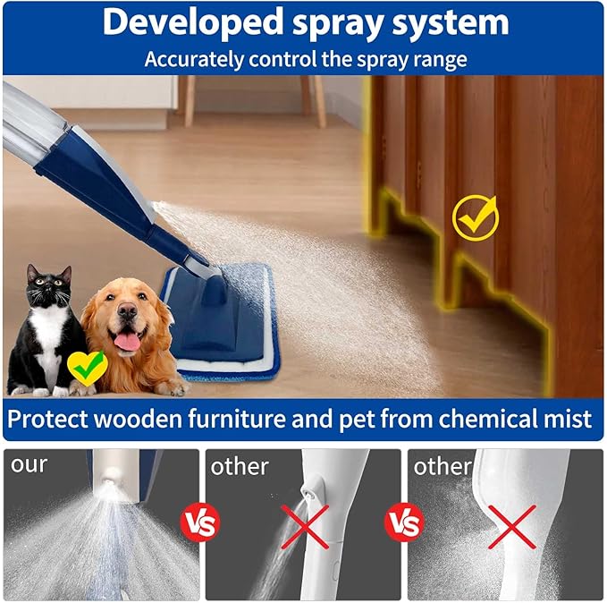 Mops for Floor Cleaning Wet Spray Mop with 14 oz Refillable Bottle and 3 Washable Microfiber Pads Home or Commercial Use Dry Wet Flat Mop for Hardwood Laminate Wood Ceramic