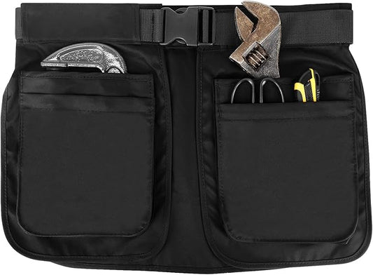 Waist Tool Apron with Detachable Pockets - Adjustable Utility Belt Pouch Bag, Heavy Duty Canvas Half Apron Organizer for Server, Garden, Dog Training, Hairstylist & Cleaning (Black)