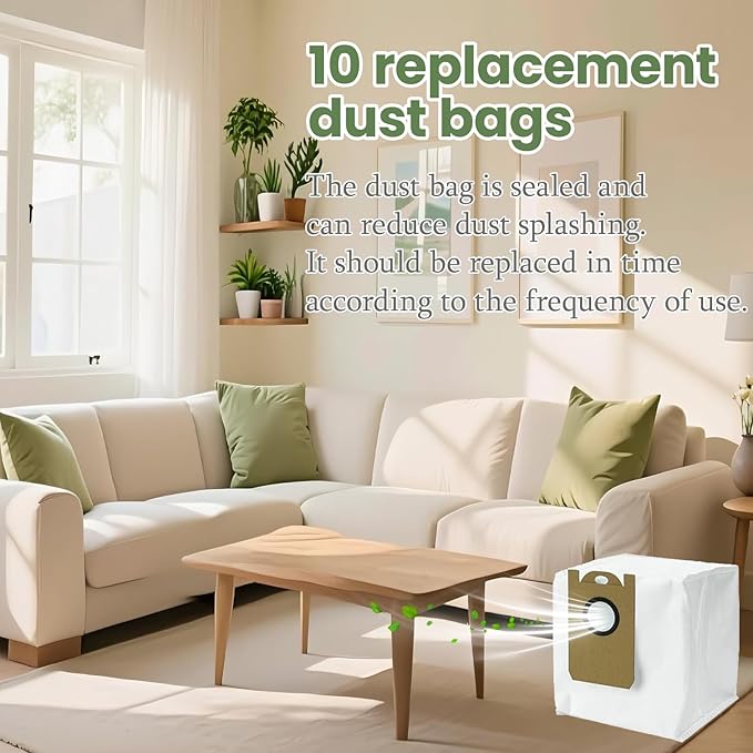 10 Pcs Dust Bgas for Laresar L6 Pro/AIRROBO T10+/Honiture Q6 Pro/iHome AutoVac Nova/Nova Pro/Luna Pro Robot Vacuum iHRVS1PRO-3BLK, Replacement 10 Vacuum Bags