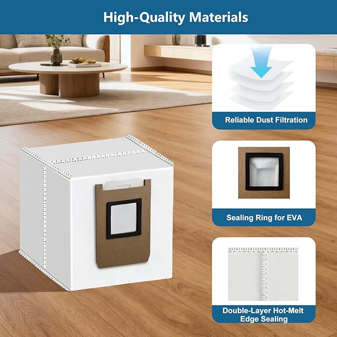 6 Pack E25 E28 Dust Bags for Eufy E28 Omni, E25 Omni, and E20 Robot Vacuum Cleaners- Large Capacity Replacement Accessories