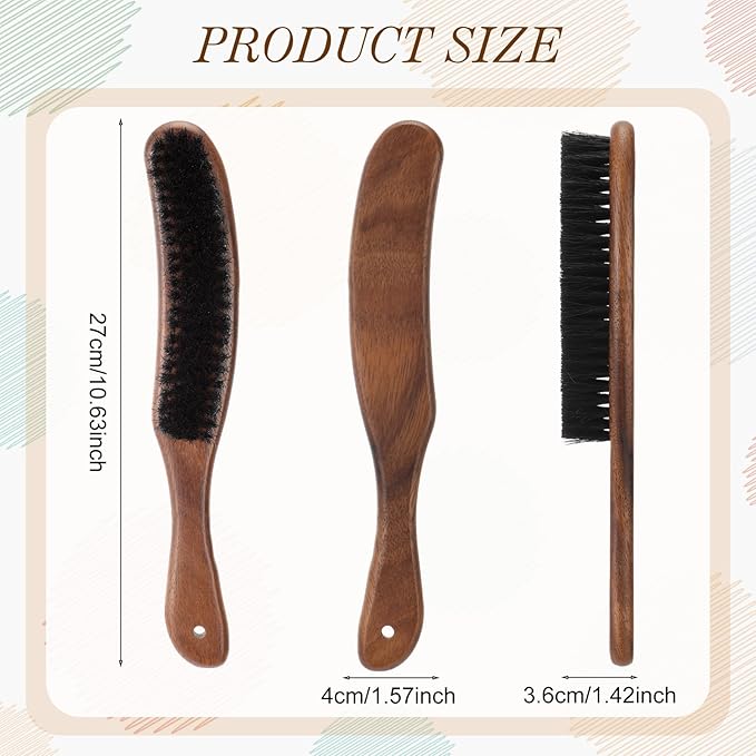Patelai 2 Pcs Horsehair Felt Hat Brush Kit Lint Brush with Cleaning Sponge Felt Cowboy Hat Remover Kit Remove Dust Lint Brushes for Clothes Western Hats, Shoes(Walnut Color,Walnut)